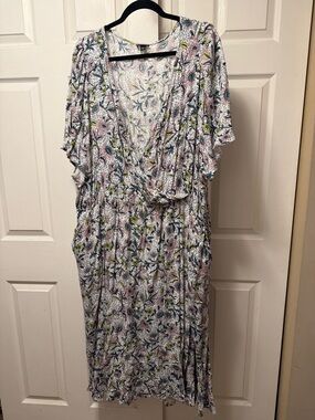 Pockets! torrid Floral Wrap Maxi Dress in White, Pink, Blue and Green